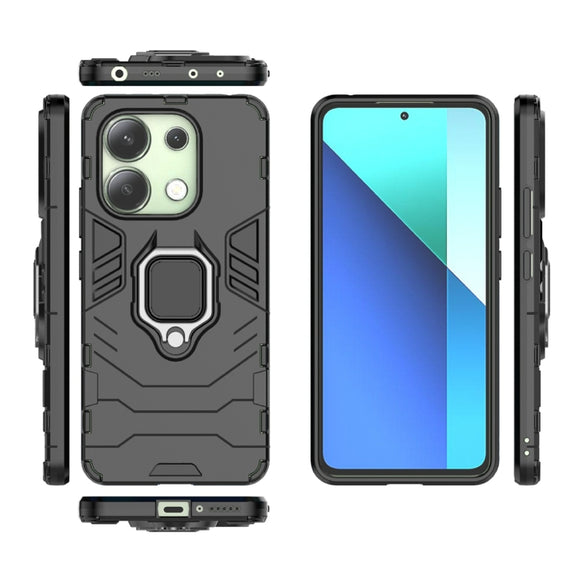 For Xiaomi Redmi Note 13 4G Shockproof PC + TPU Holder Phone Case(Black)