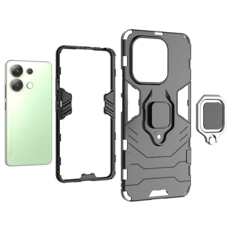 For Xiaomi Redmi Note 13 4G Shockproof PC + TPU Holder Phone Case(Black)