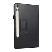 For Samsung Galaxy Tab S9 Litchi Texture Leather Tablet Case with Holder(Black)