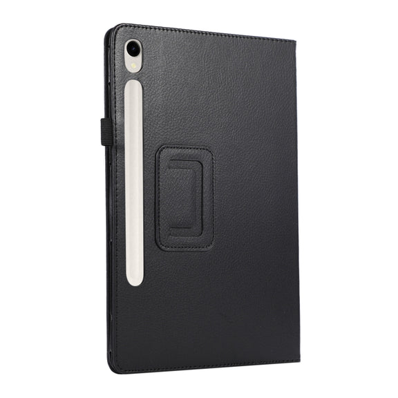 For Samsung Galaxy Tab S9 Litchi Texture Leather Tablet Case with Holder(Black)