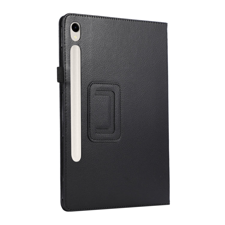 For Samsung Galaxy Tab S9 Litchi Texture Leather Tablet Case with Holder(Black)