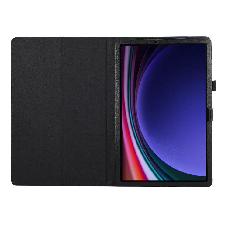 For Samsung Galaxy Tab S9 Litchi Texture Leather Tablet Case with Holder(Black)