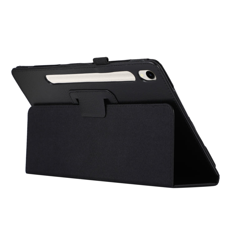 For Samsung Galaxy Tab S9 Litchi Texture Leather Tablet Case with Holder(Black)