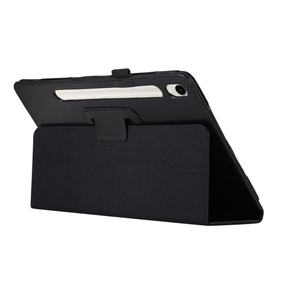 For Samsung Galaxy Tab S9 Litchi Texture Leather Tablet Case with Holder(Black)