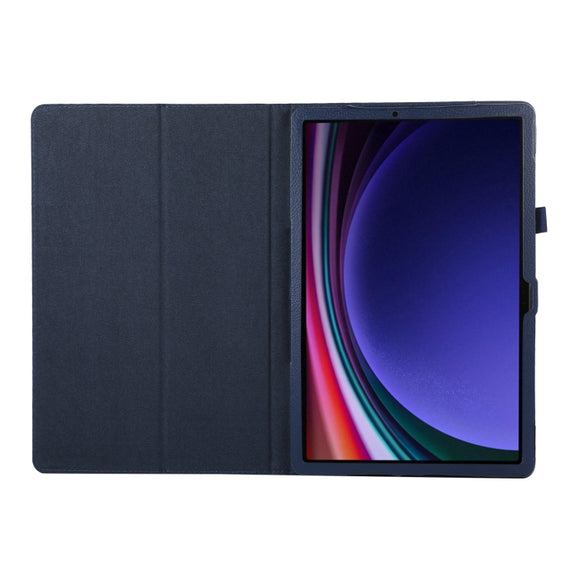 For Samsung Galaxy Tab S9 Litchi Texture Leather Tablet Case with Holder(Dark Blue)