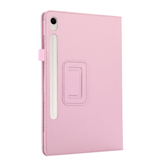 For Samsung Galaxy Tab S9 Litchi Texture Leather Tablet Case with Holder(Pink)