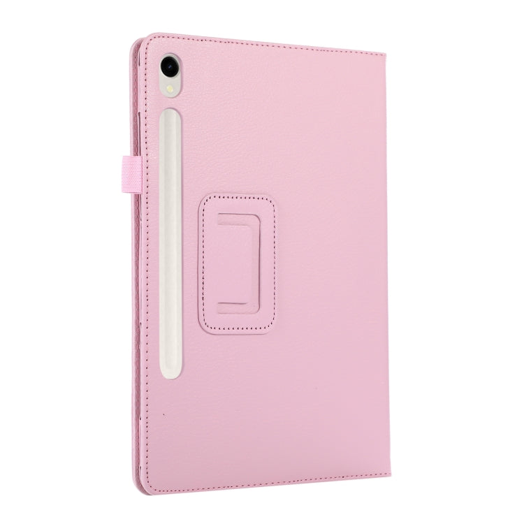 For Samsung Galaxy Tab S9 Litchi Texture Leather Tablet Case with Holder(Pink)