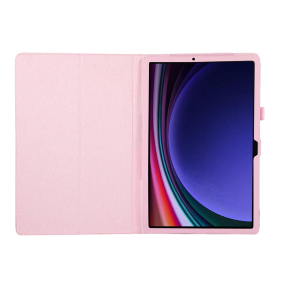 For Samsung Galaxy Tab S9 Litchi Texture Leather Tablet Case with Holder(Pink)