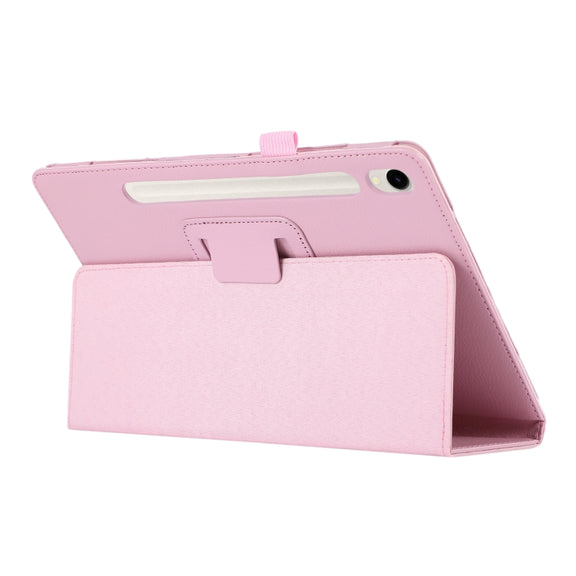 For Samsung Galaxy Tab S9 Litchi Texture Leather Tablet Case with Holder(Pink)