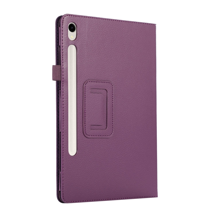 For Samsung Galaxy Tab S9 Litchi Texture Leather Tablet Case with Holder(Purple)