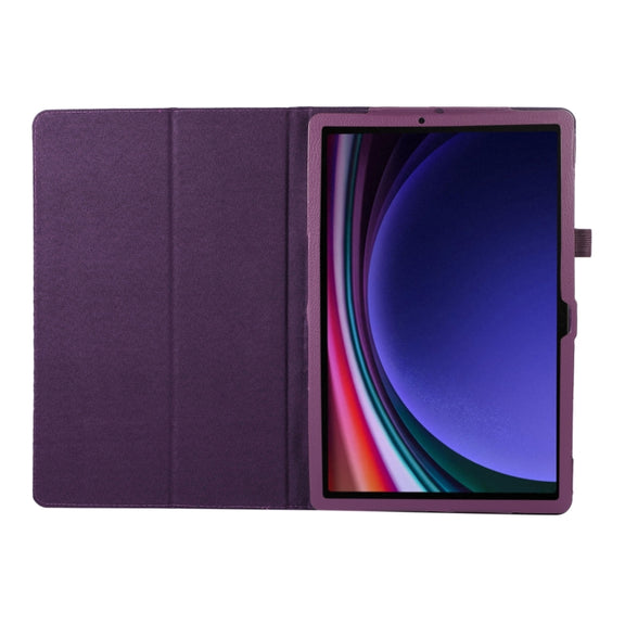For Samsung Galaxy Tab S9 Litchi Texture Leather Tablet Case with Holder(Purple)