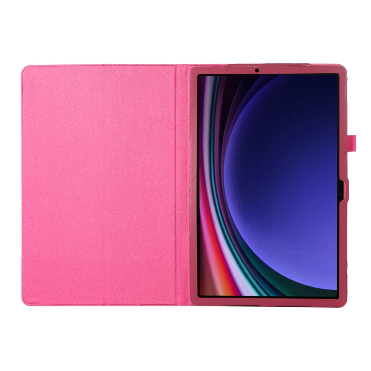 For Samsung Galaxy Tab S9 Litchi Texture Leather Tablet Case with Holder(Rose Red)