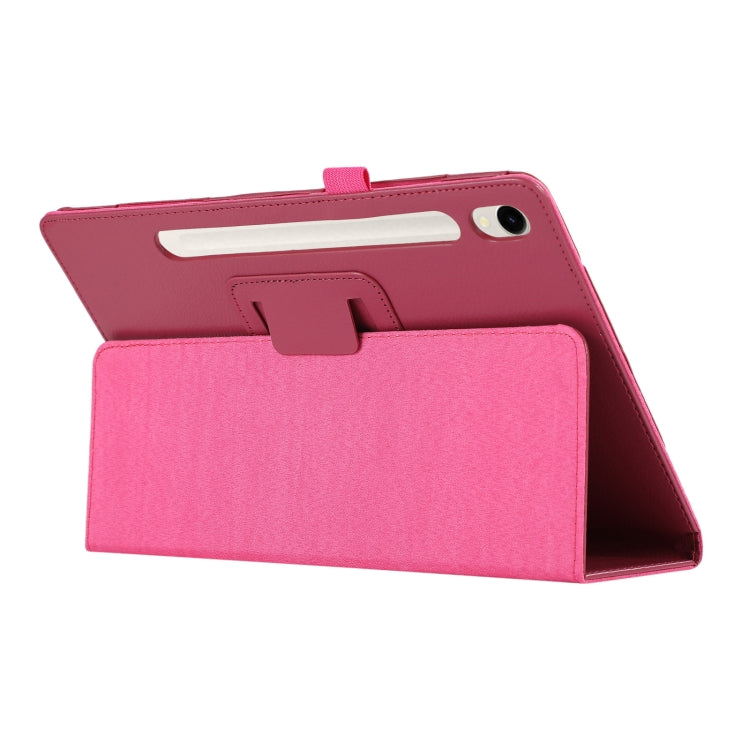 For Samsung Galaxy Tab S9 Litchi Texture Leather Tablet Case with Holder(Rose Red)