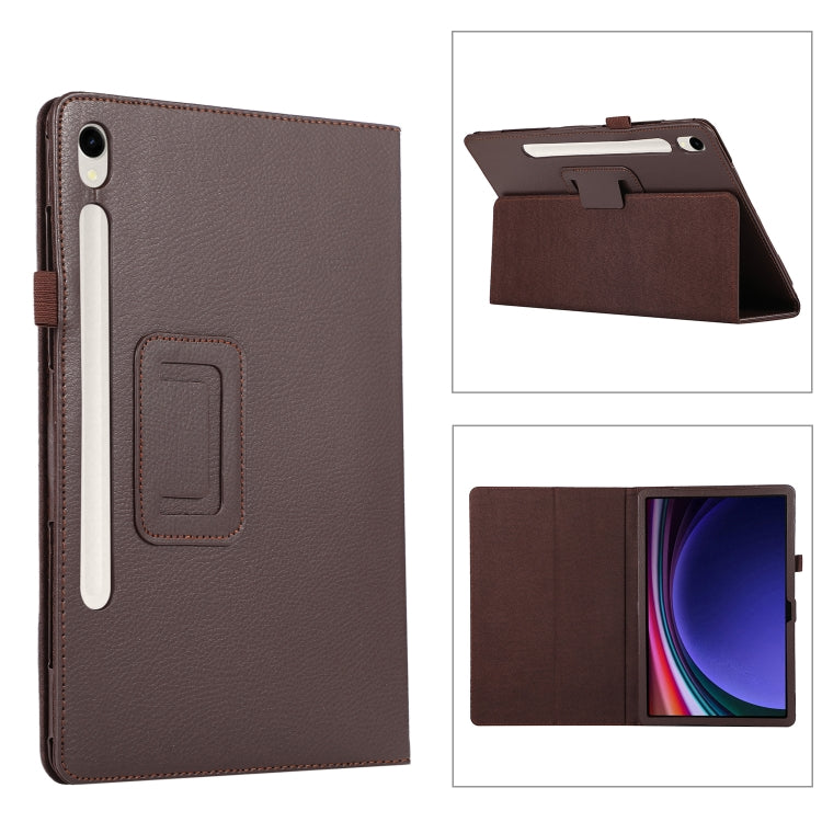 For Samsung Galaxy Tab S9 Litchi Texture Leather Tablet Case with Holder(Brown)