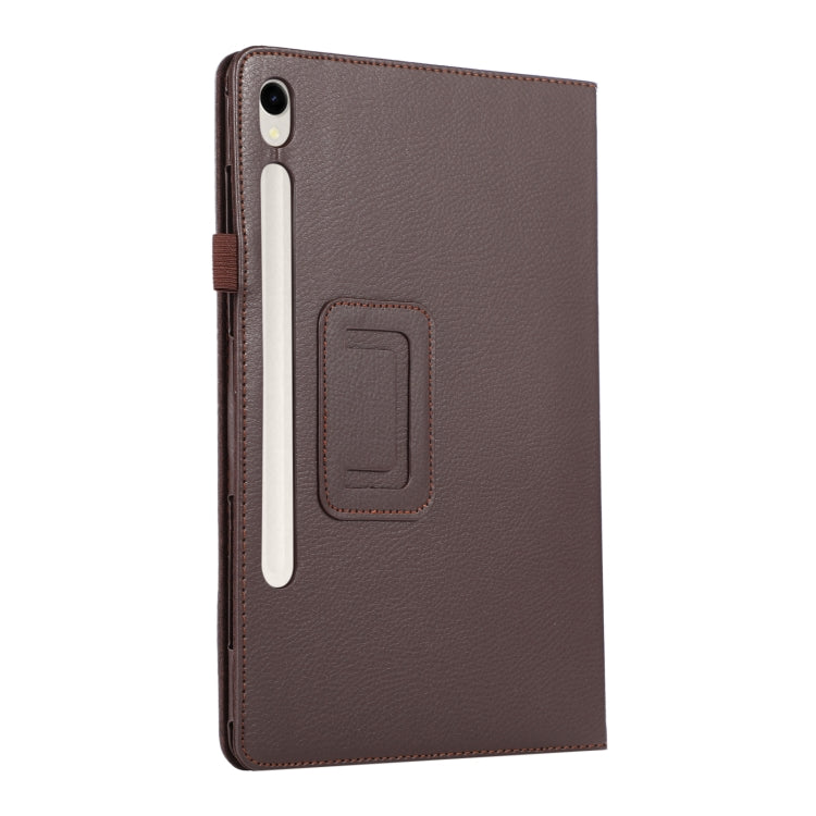 For Samsung Galaxy Tab S9 Litchi Texture Leather Tablet Case with Holder(Brown)