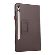 For Samsung Galaxy Tab S9 Litchi Texture Leather Tablet Case with Holder(Brown)