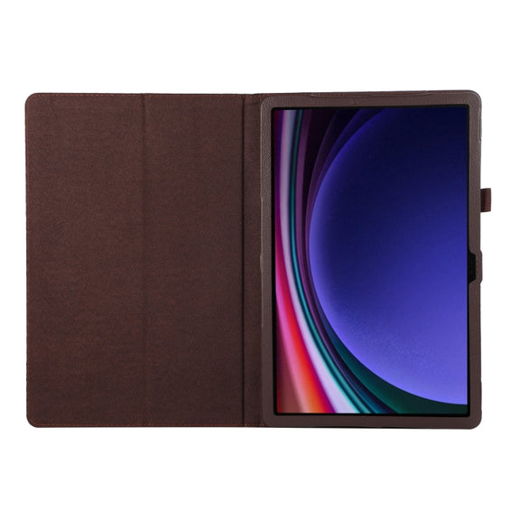 For Samsung Galaxy Tab S9 Litchi Texture Leather Tablet Case with Holder(Brown)