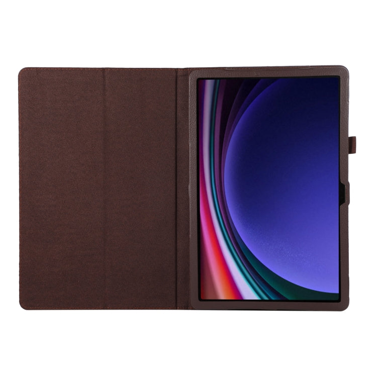 For Samsung Galaxy Tab S9 Litchi Texture Leather Tablet Case with Holder(Brown)