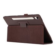 For Samsung Galaxy Tab S9 Litchi Texture Leather Tablet Case with Holder(Brown)