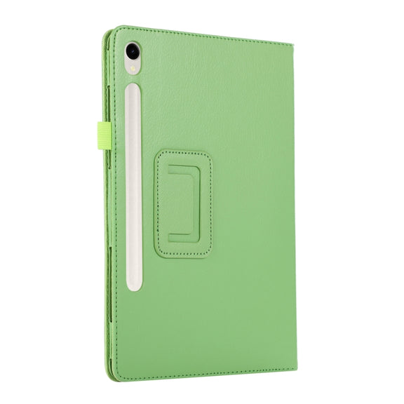 For Samsung Galaxy Tab S9 Litchi Texture Leather Tablet Case with Holder(Green)
