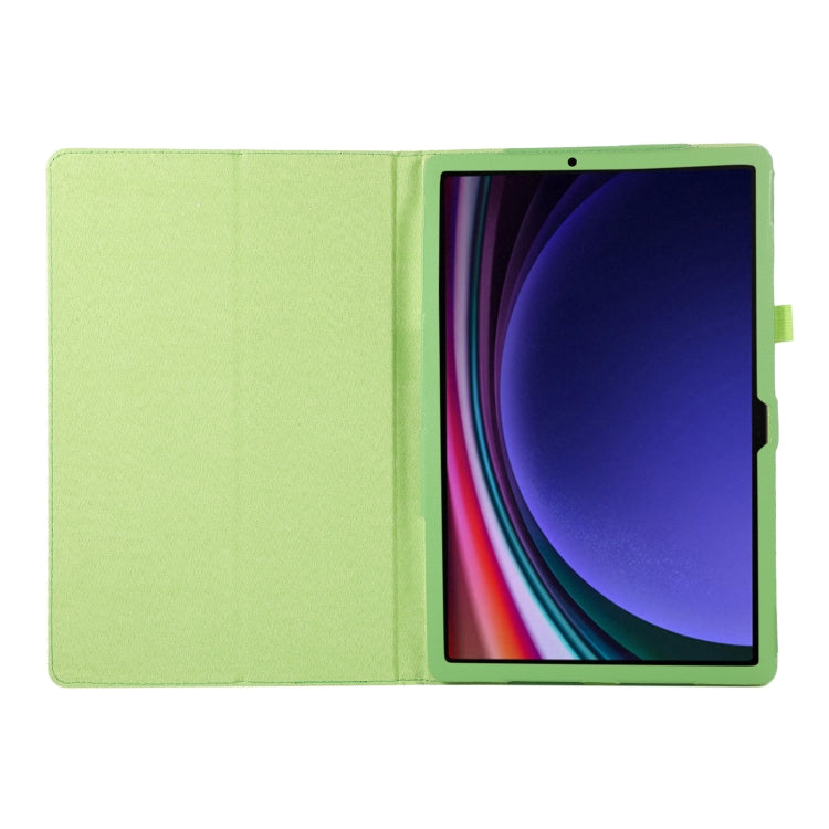 For Samsung Galaxy Tab S9 Litchi Texture Leather Tablet Case with Holder(Green)