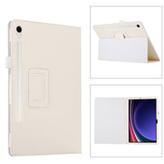 For Samsung Galaxy Tab S9 Litchi Texture Leather Tablet Case with Holder(White)