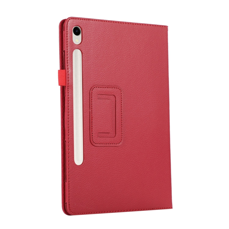 For Samsung Galaxy Tab S9 Litchi Texture Leather Tablet Case with Holder(Red)