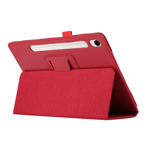 For Samsung Galaxy Tab S9 Litchi Texture Leather Tablet Case with Holder(Red)