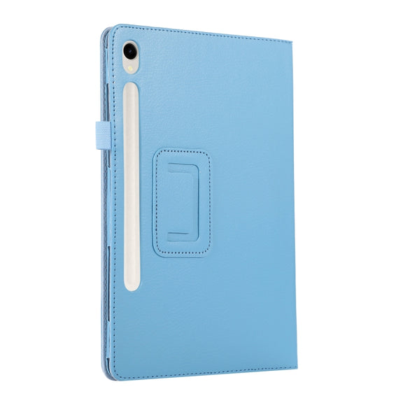 For Samsung Galaxy Tab S9 Litchi Texture Leather Tablet Case with Holder(Sky Blue)