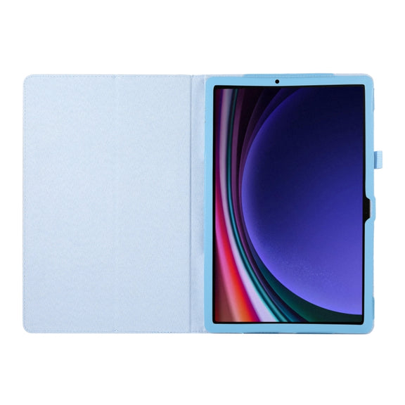 For Samsung Galaxy Tab S9 Litchi Texture Leather Tablet Case with Holder(Sky Blue)