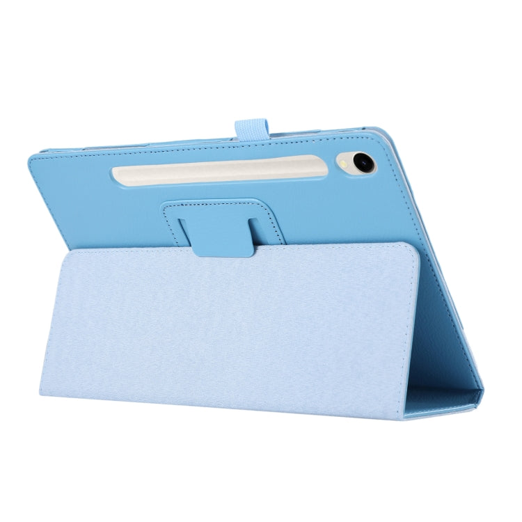 For Samsung Galaxy Tab S9 Litchi Texture Leather Tablet Case with Holder(Sky Blue)
