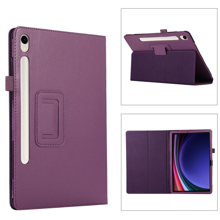 For Samsung Galaxy Tab S9+ / S10+ Litchi Texture Leather Tablet Case with Holder(Purple)