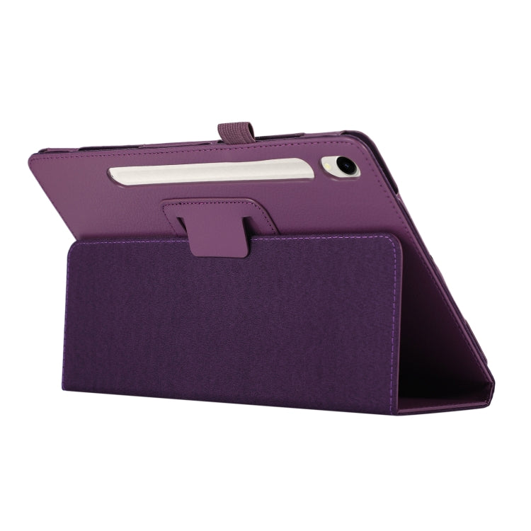 For Samsung Galaxy Tab S9 Ultra Litchi Texture Leather Tablet Case with Holder(Purple)