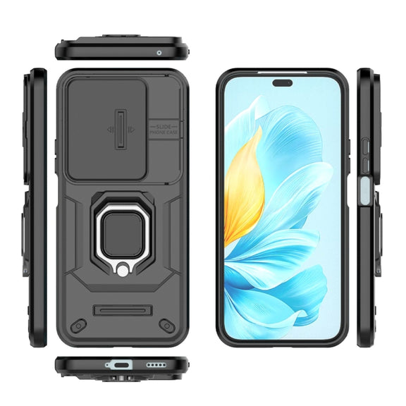 For Honor 200 Lite Global Sliding Camshield TPU + PC Shockproof Phone Case with Holder(Black)