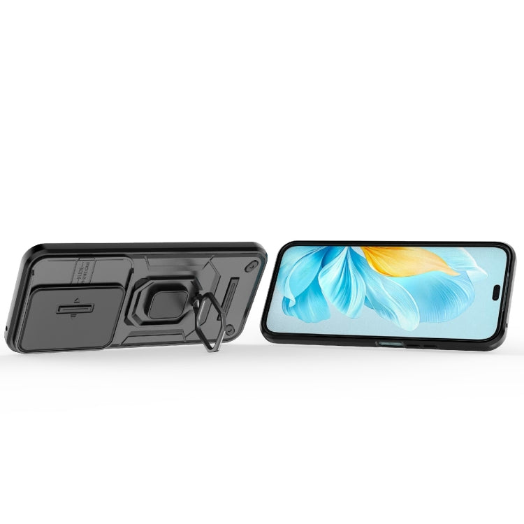 For Honor 200 Lite Global Sliding Camshield TPU + PC Shockproof Phone Case with Holder(Black)