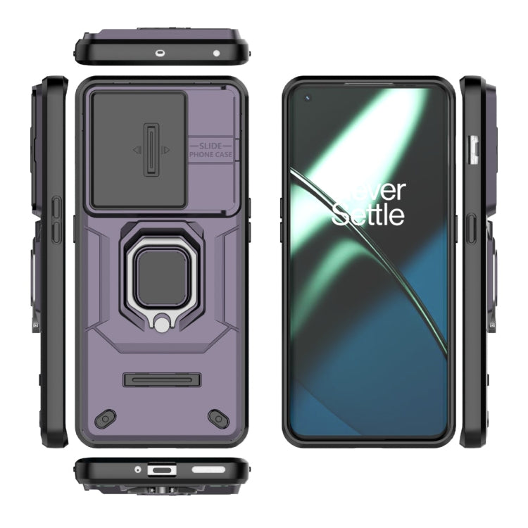 For OnePlus 11 5G Sliding Camshield TPU + PC Shockproof Phone Case with Holder(Purple)