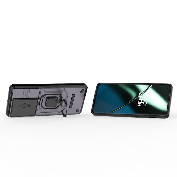 For OnePlus 11 5G Sliding Camshield TPU + PC Shockproof Phone Case with Holder(Purple)