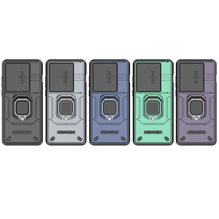 For OnePlus 12 5G Sliding Camshield TPU + PC Shockproof Phone Case with Holder(Blue)