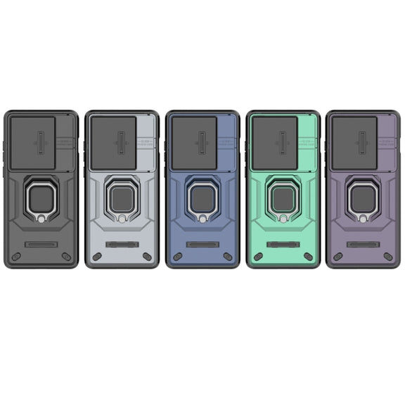 For OnePlus 12 5G Sliding Camshield TPU + PC Shockproof Phone Case with Holder(Green)