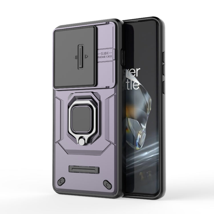 For OnePlus 12 5G Sliding Camshield TPU + PC Shockproof Phone Case with Holder(Purple)