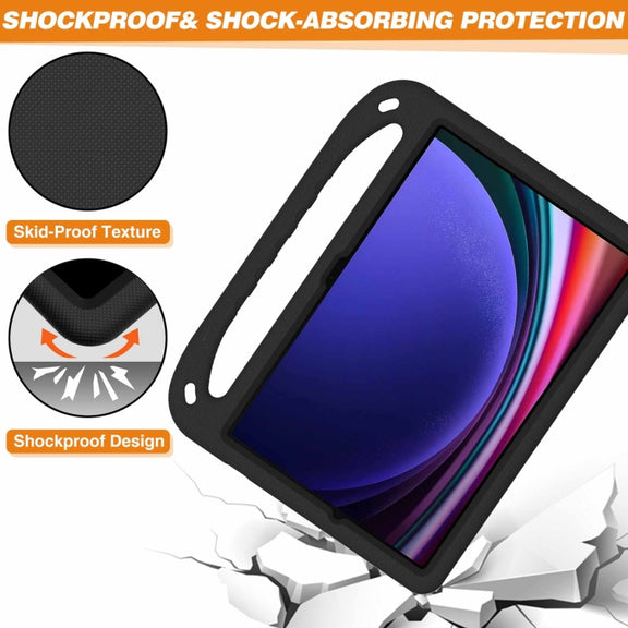 For Samsung Galaxy Tab S9+ Handle EVA Shockproof Tablet Case with Holder(Black)