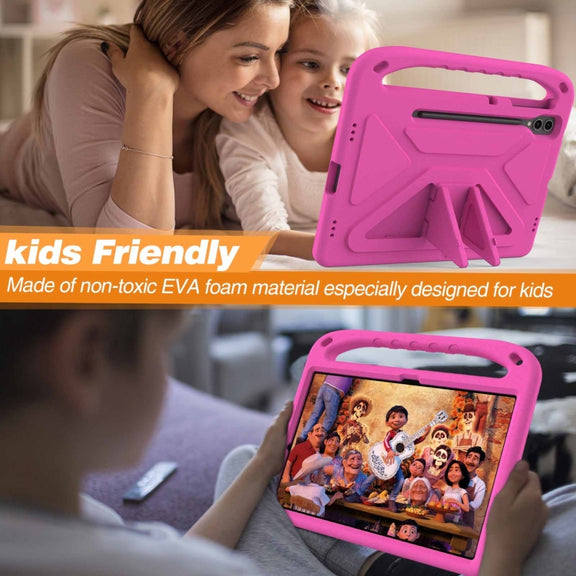 For Samsung Galaxy Tab S9+ Handle EVA Shockproof Tablet Case with Holder(Rose Red)