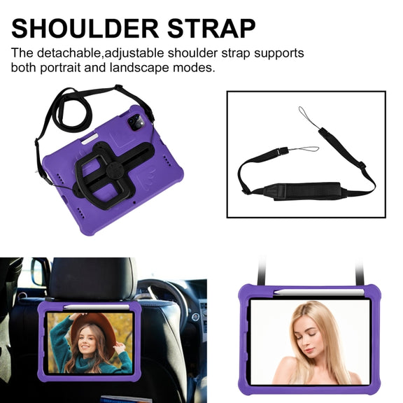 For iPad Pro 11 2024 Shield 360 Rotation Handle EVA Shockproof PC Tablet Case(Purple Black)