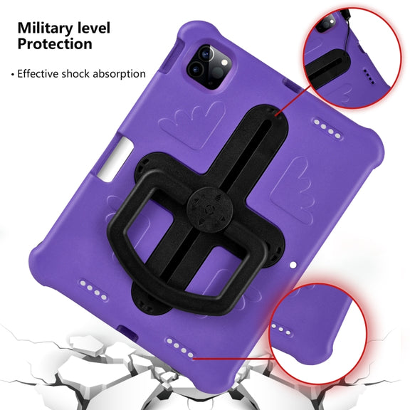 For iPad Pro 11 2024 Shield 360 Rotation Handle EVA Shockproof PC Tablet Case(Purple Black)