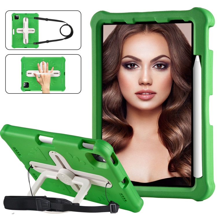 For iPad Pro 11 2024 Shield 360 Rotation Handle EVA Shockproof PC Tablet Case(Green Beige)
