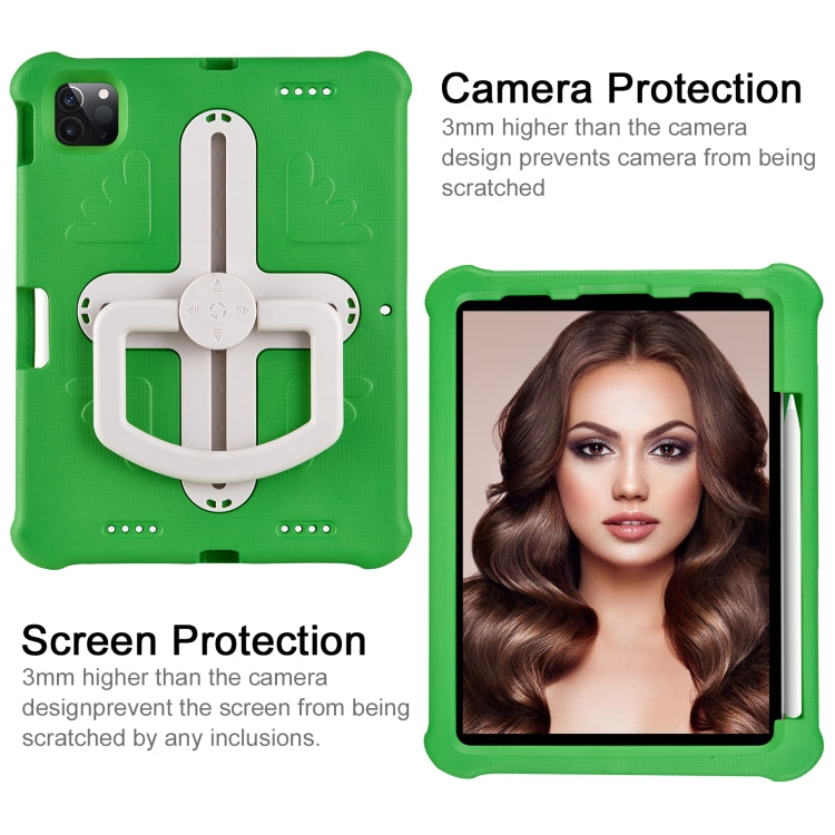 For iPad Pro 11 2024 Shield 360 Rotation Handle EVA Shockproof PC Tablet Case(Green Beige)