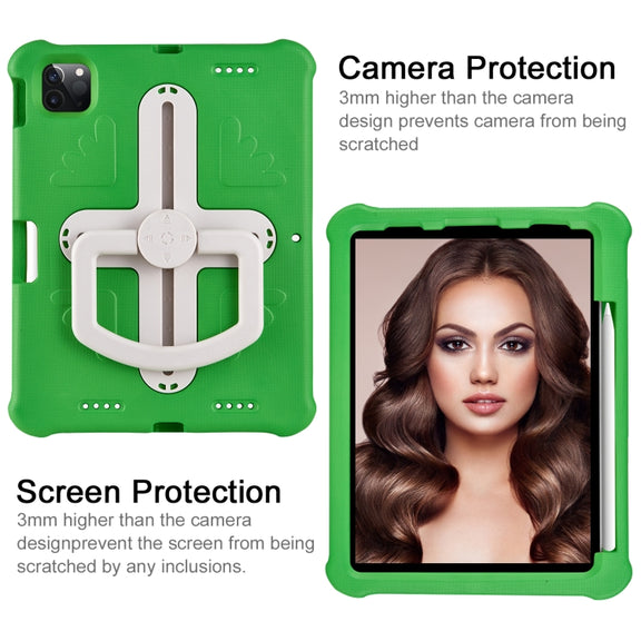 For iPad Pro 11 2024 Shield 360 Rotation Handle EVA Shockproof PC Tablet Case(Green Beige)