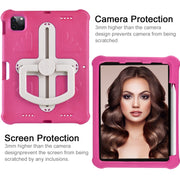 For iPad Pro 11 2024 Shield 360 Rotation Handle EVA Shockproof PC Tablet Case(Rose Red Beige)