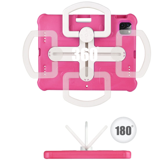 For iPad Pro 11 2024 Shield 360 Rotation Handle EVA Shockproof PC Tablet Case(Rose Red Beige)