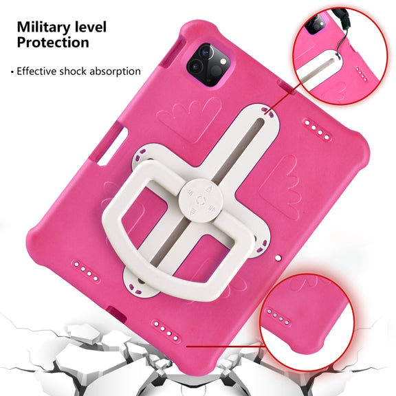 For iPad Pro 11 2024 Shield 360 Rotation Handle EVA Shockproof PC Tablet Case(Rose Red Beige)